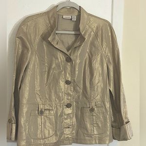 Chicos Beige Linen Metallic Gold Jacket. Chicos Size 2